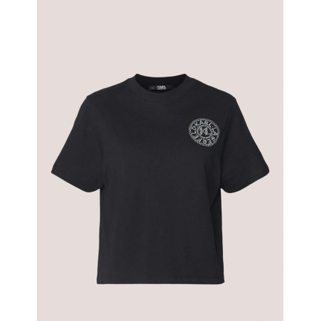 CAMISETA KARL LAGERFELD RHINESTONE LOGO FASHION TEE NEGRO