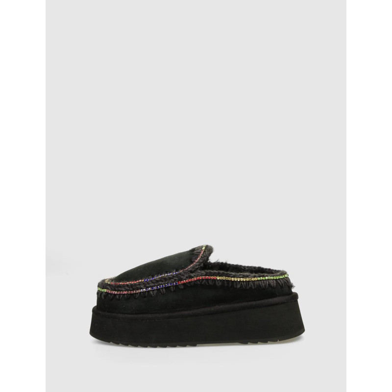 ZUECO MOU CLOG ESKIMO PLATFORM RHINEST NEGRO