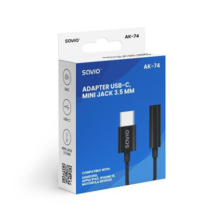 ADAPTADOR USB C A JACK 35 MM SAVIO AK 74