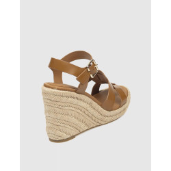 SANDALIA TOMMY HILFIGER ESPADRILLE HIGH WEDGE LEATHER MARRÓN