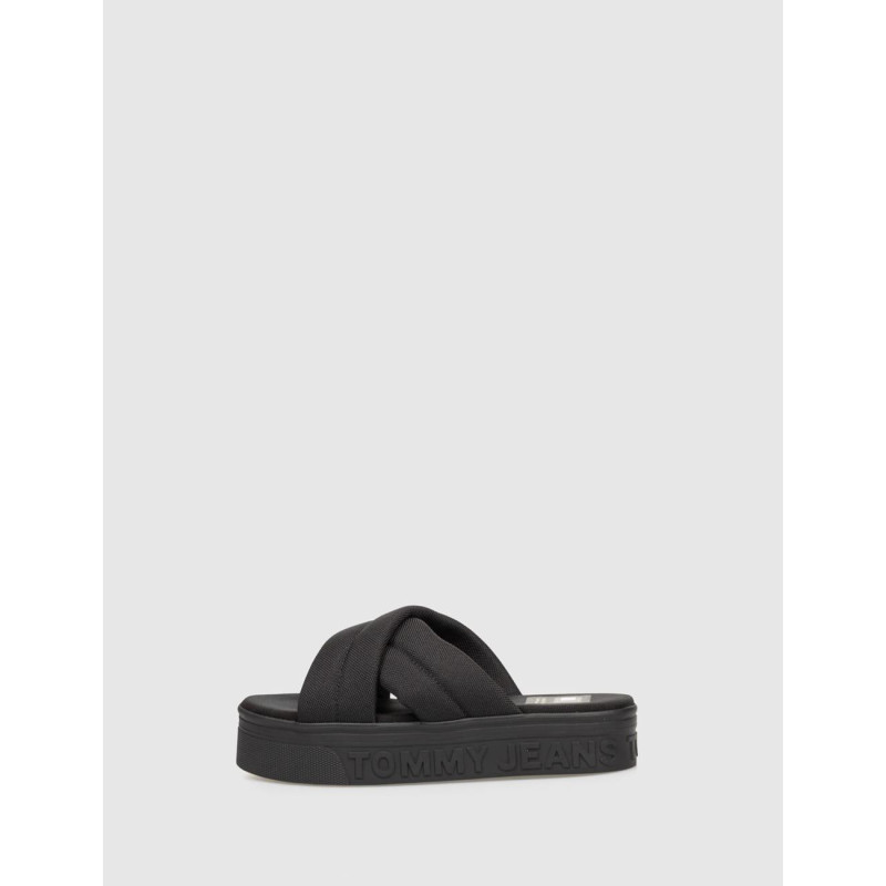 SANDALIA TOMMY HILFIGER TJW LETTERING FLATFORM SANDAL NEGRO