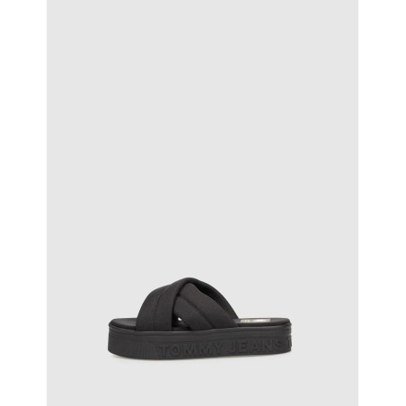 SANDALIA TOMMY HILFIGER TJW LETTERING FLATFORM SANDAL NEGRO