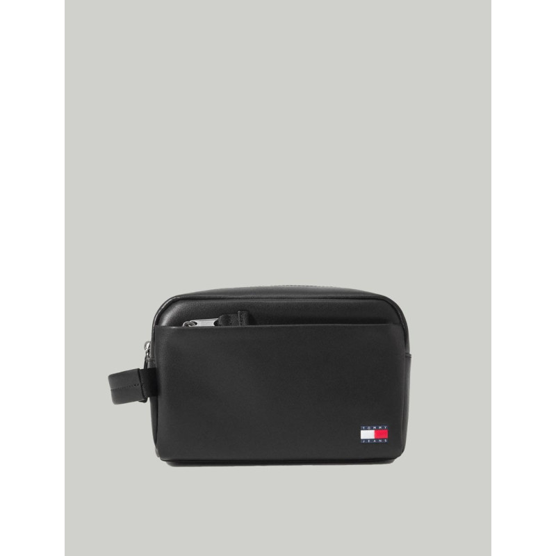 NECESER TOMMY HILFIGER TJM HERITAGE LEATHER WASHBAG NEGRO